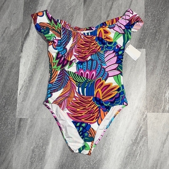 Off the shoulder one piece tropical swimsuit size 14 - Picture 4 of 7